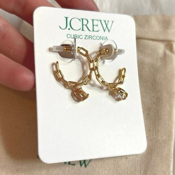 J Crew NWT Chainlink Hoop Earrings with Cubic Zirconia Crystals - Picture 2 of 5